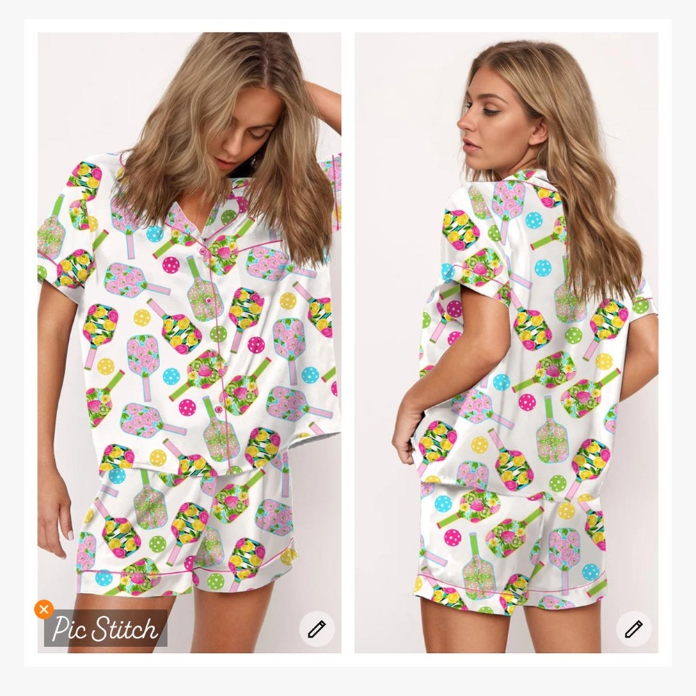 Women’s White Popsicle Print Short Pajama Set - Unbranded PICKLEBALL PRINT
